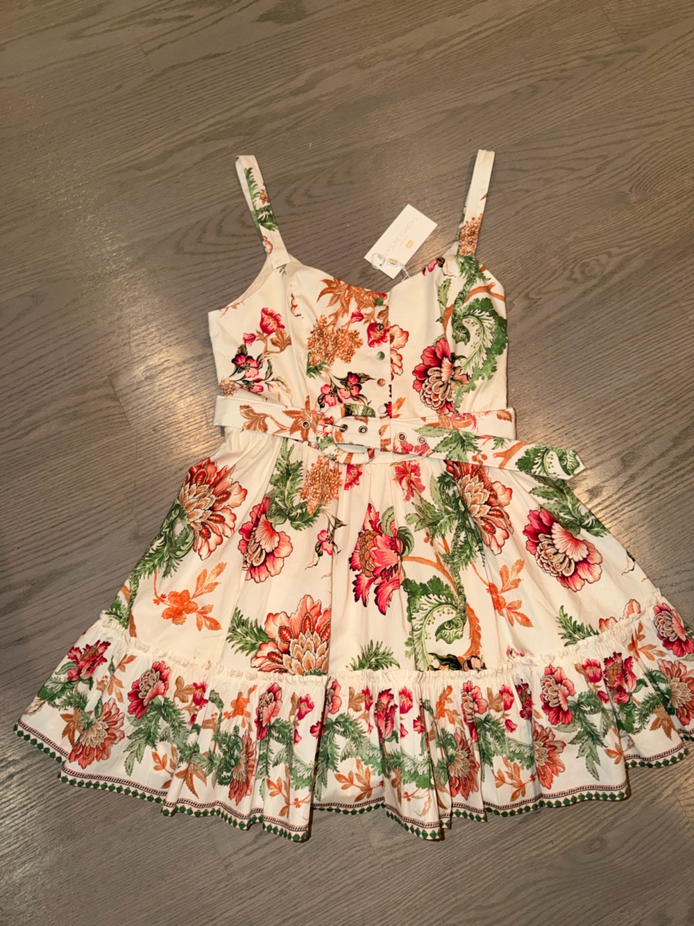 Caroline Constas White Floral Sundress with Pink, Green & Orange Accents